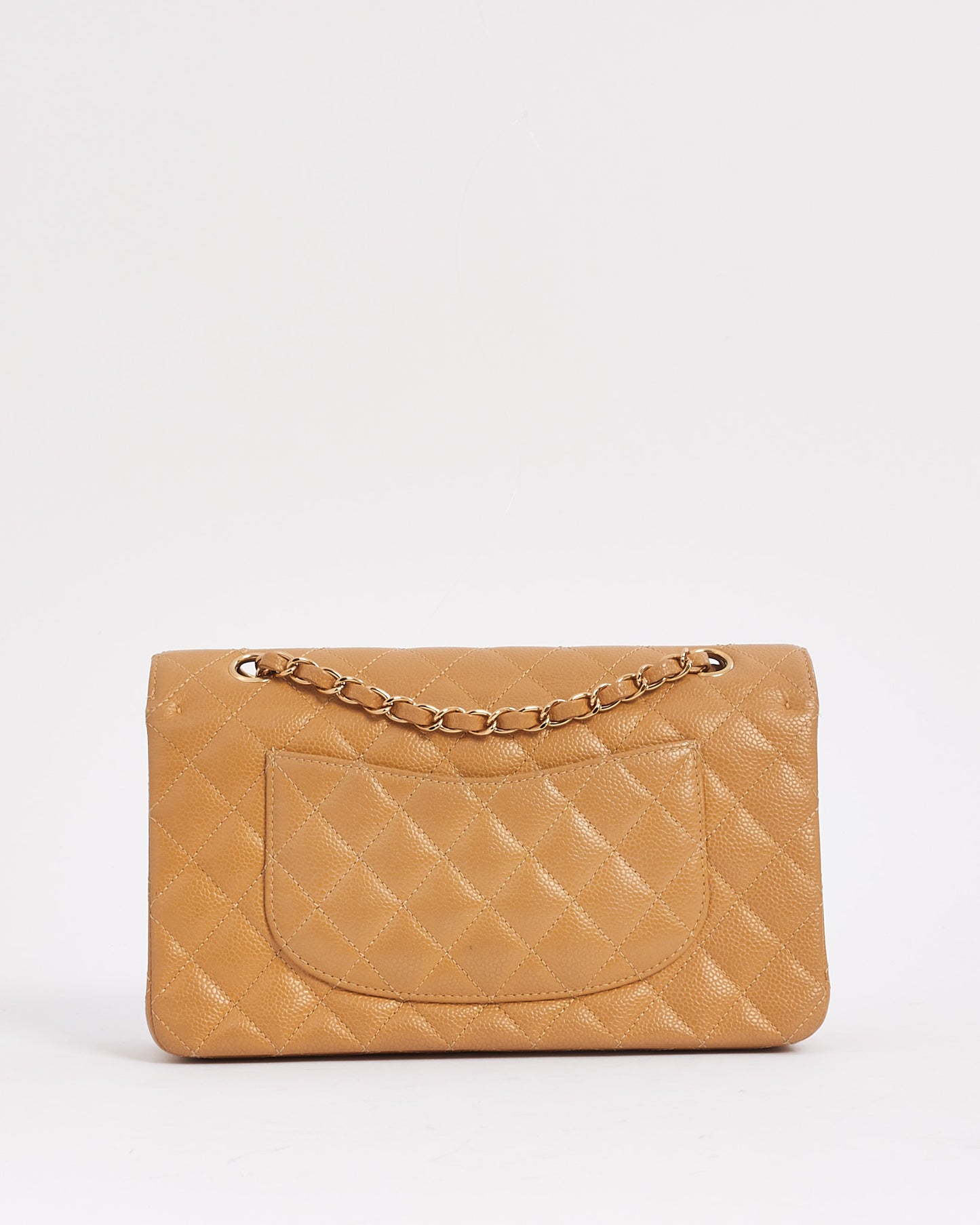 Chanel Vintage Beige Caviar Classic Double Flap Bag with Gold Hardware