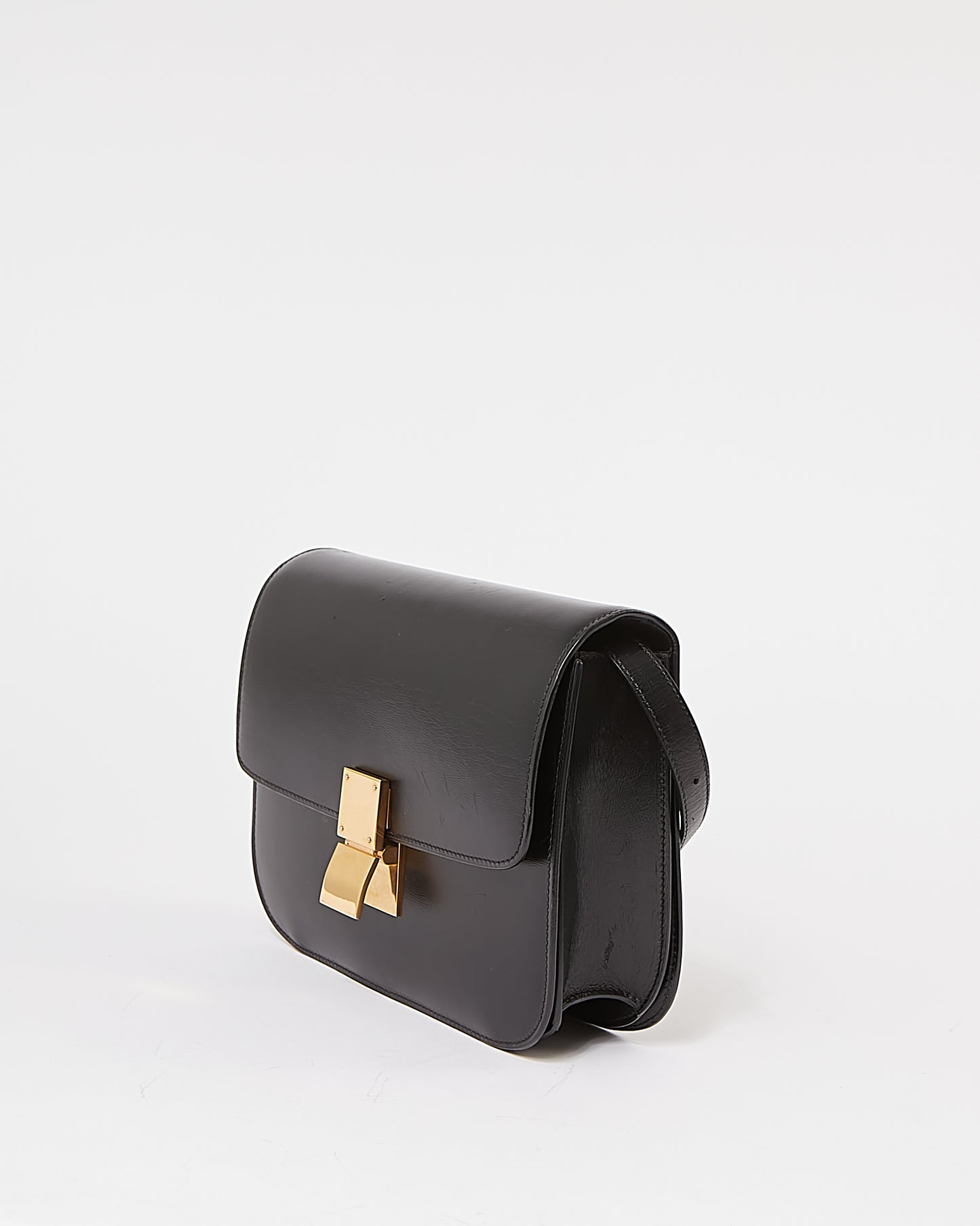 Sac boîte classique moyen en cuir noir Celine