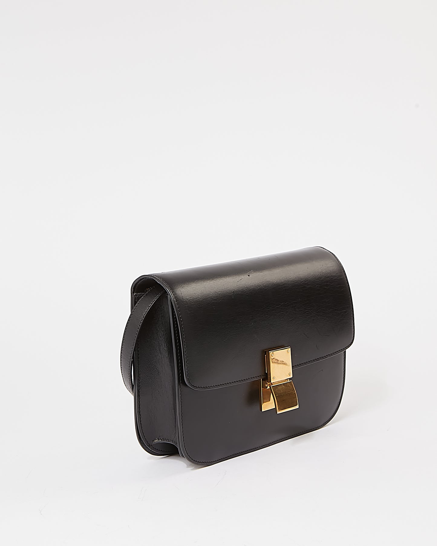 Sac boîte classique moyen en cuir noir Celine