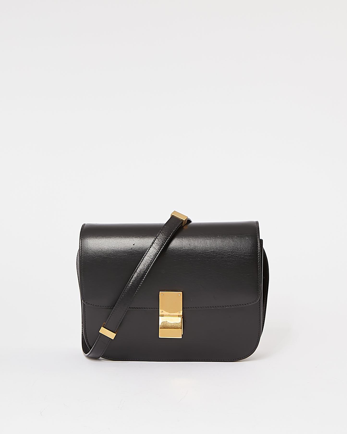 Sac boîte classique moyen en cuir noir Celine