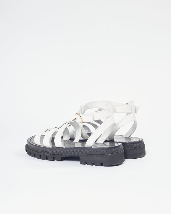 Celine White Leather Clea Triomphe Gladiator Chunky Sandals - 40