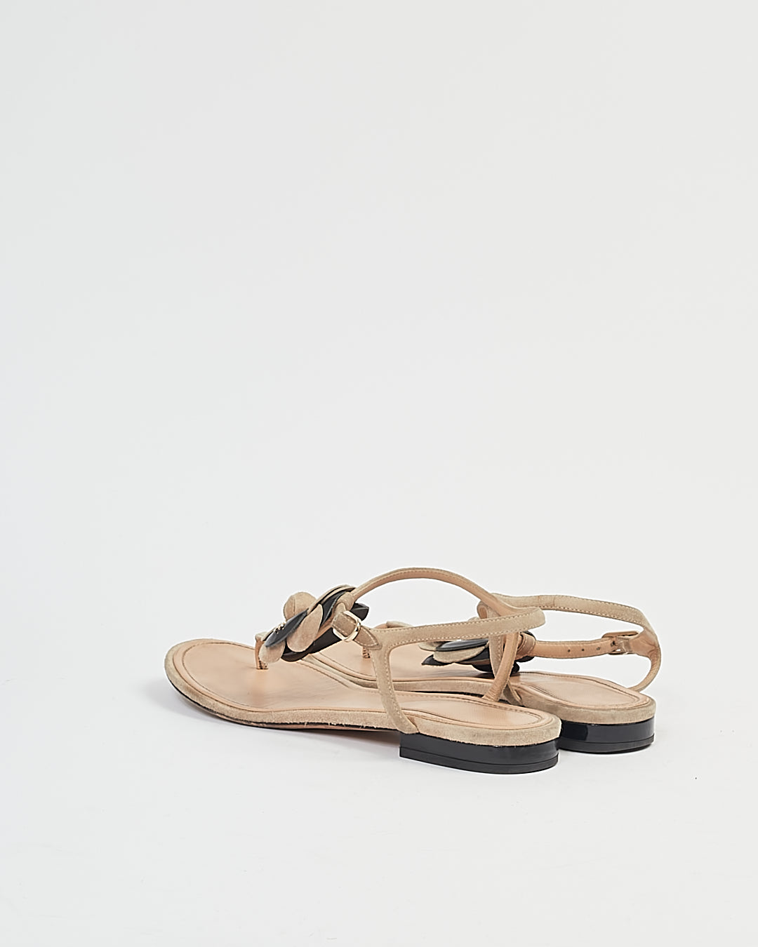 Sandales à fleurs de camélia beige/noir Chanel - 38,5