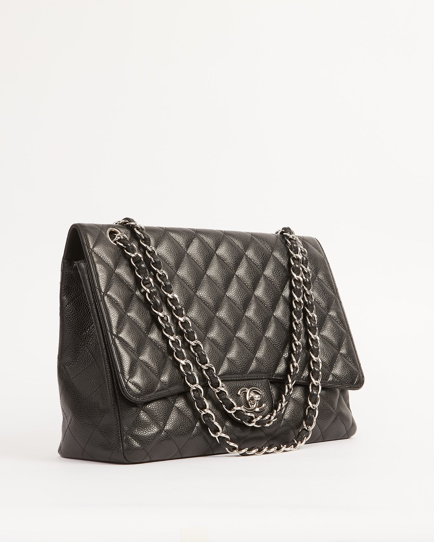 Chanel Black Caviar Quilted Single Flap Classic Maxi Bag