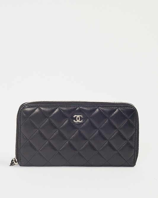 Chanel Black Lambskin Leather Quilted Large Gusset Continental Wallet