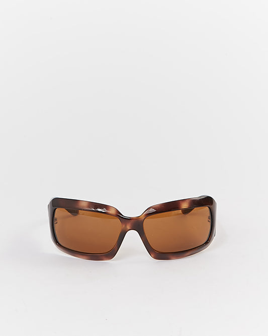 Chanel Brown Tortoise CC Logo Rectangular Sunglasses