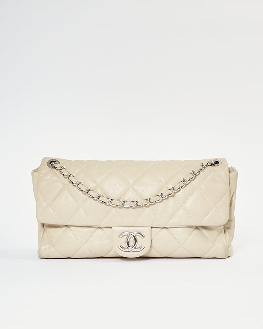 Chanel Light Taupe Puffer Leather Quilted XL Single Flap Bag