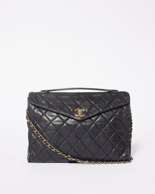 Chanel Vintage Black Lambskin Pochette Chain Shoulder Bag
