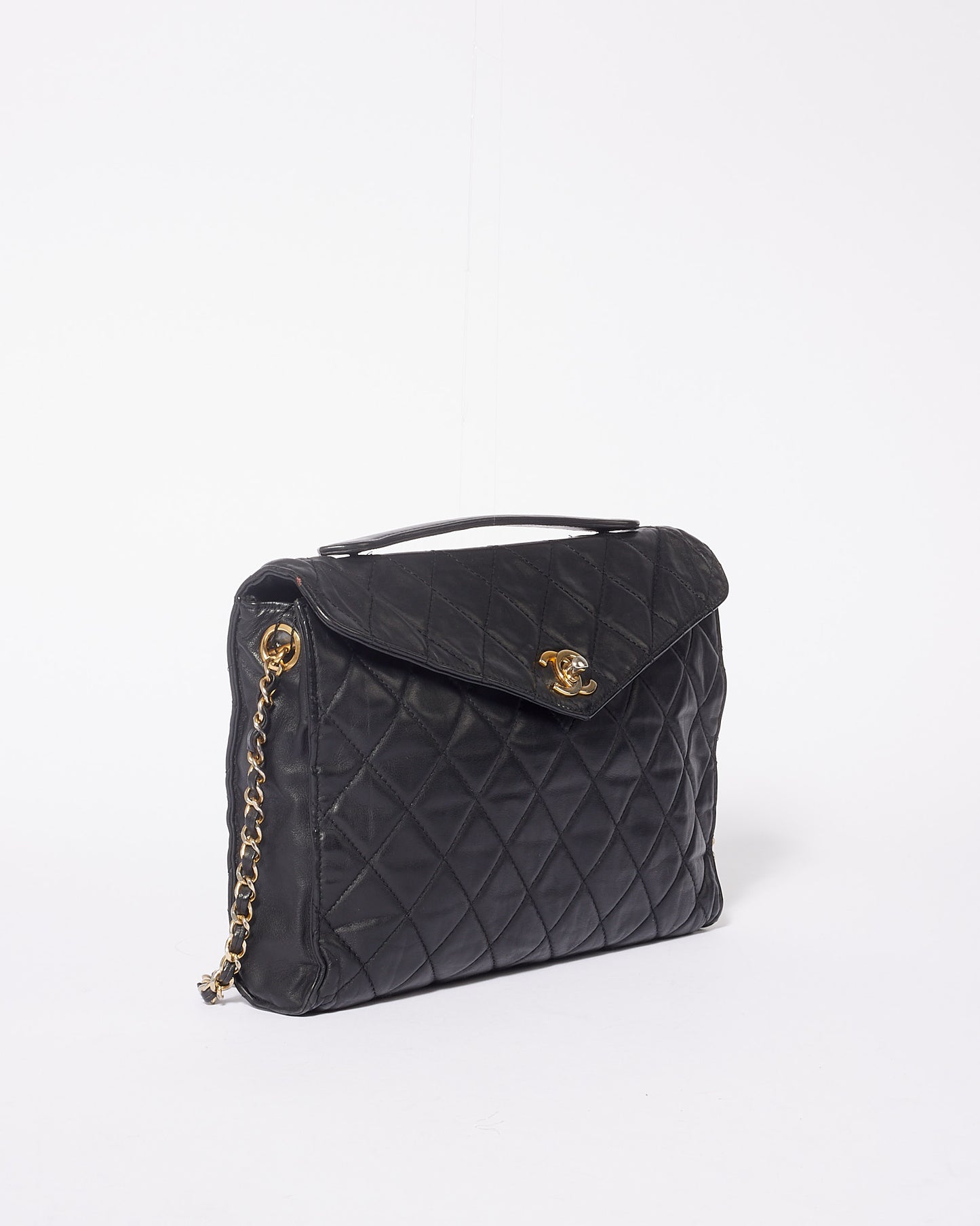 Chanel Vintage Black Lambskin Pochette Chain Shoulder Bag