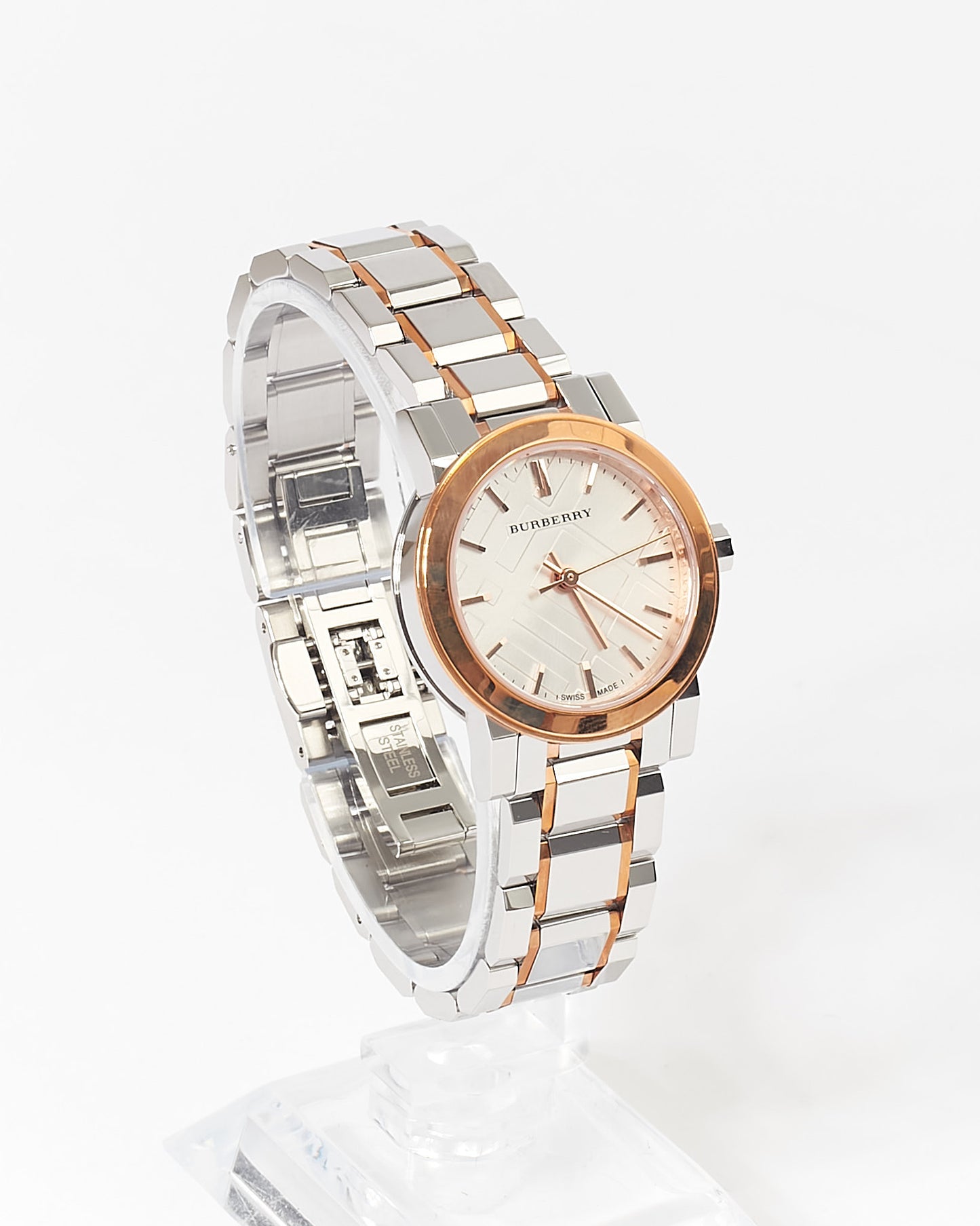 Montre Heritage Burberry argent/or rose 28 mm