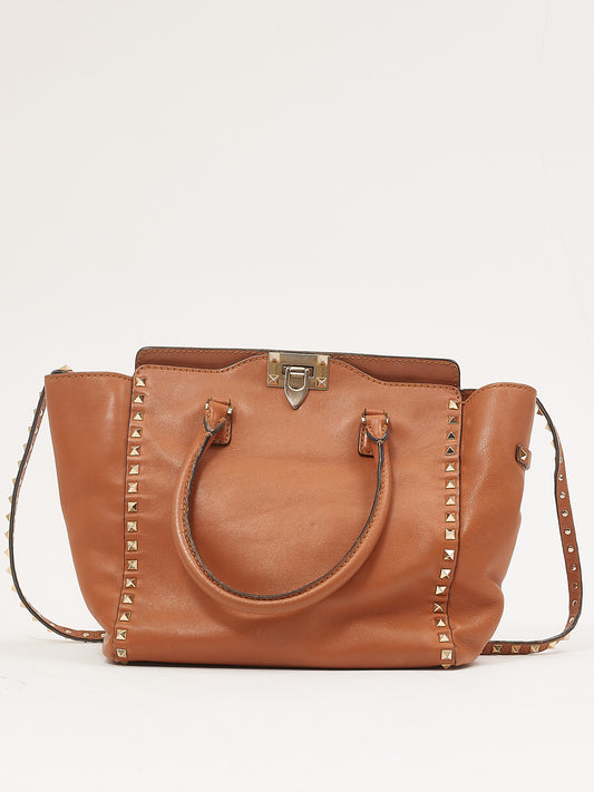 Sac cabas Rockstud en cuir marron Valentino