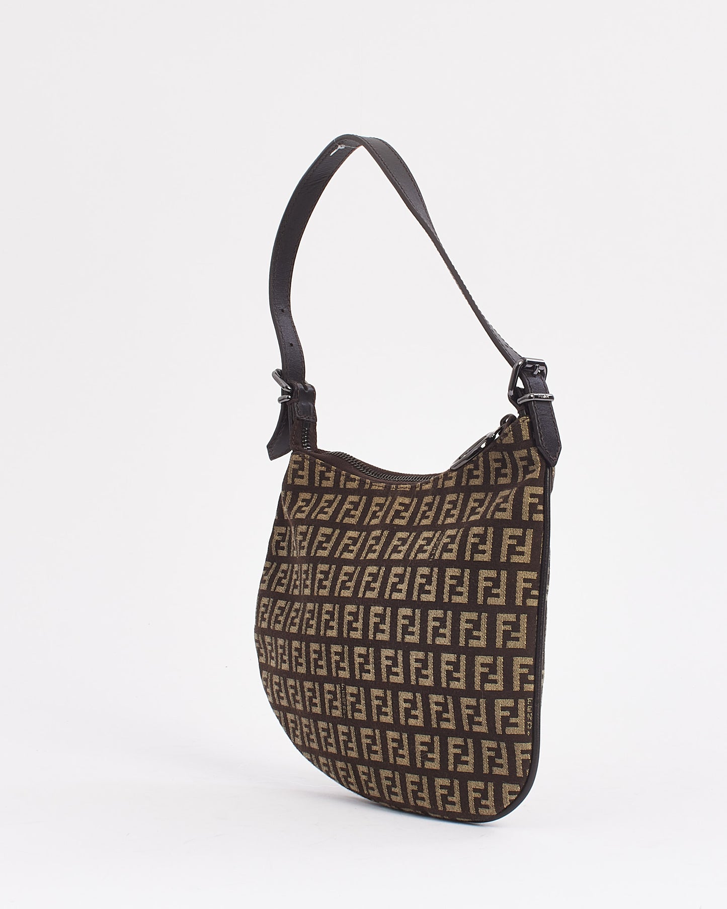 Fendi Brown/Beige Zucchino Print Canvas Small Oyster Bag