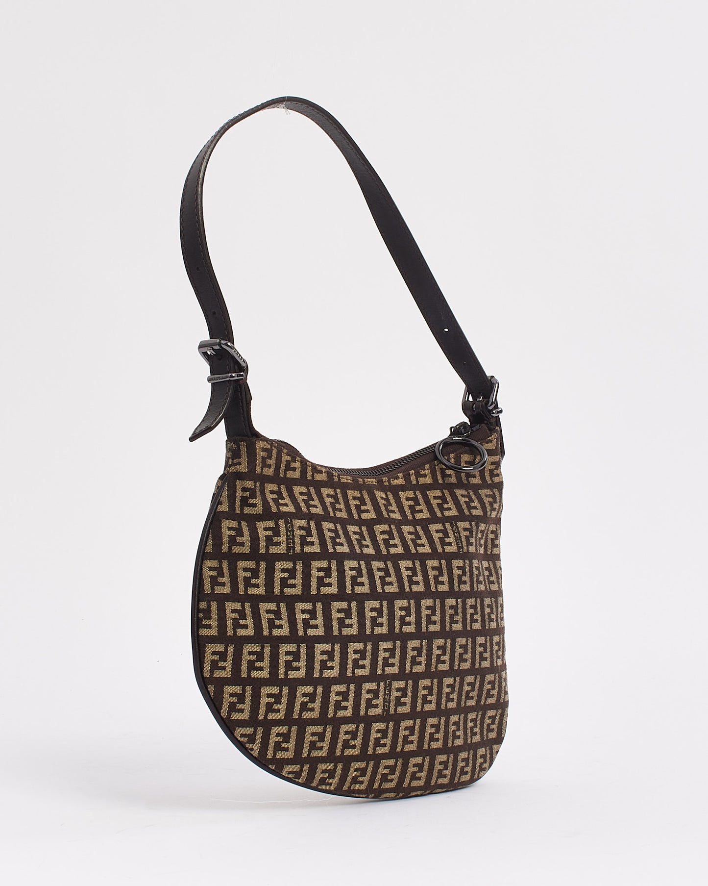 Fendi Brown/Beige Zucchino Print Canvas Small Oyster Bag