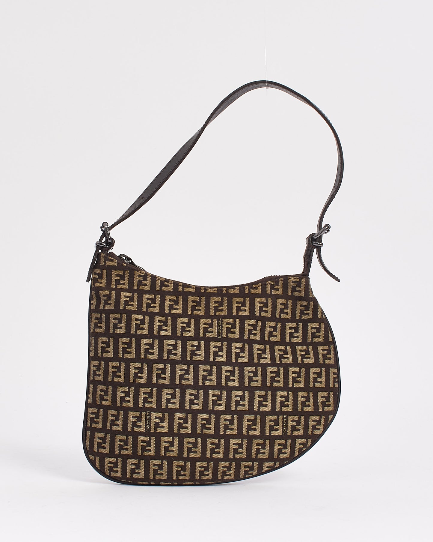 Fendi Brown/Beige Zucchino Print Canvas Small Oyster Bag