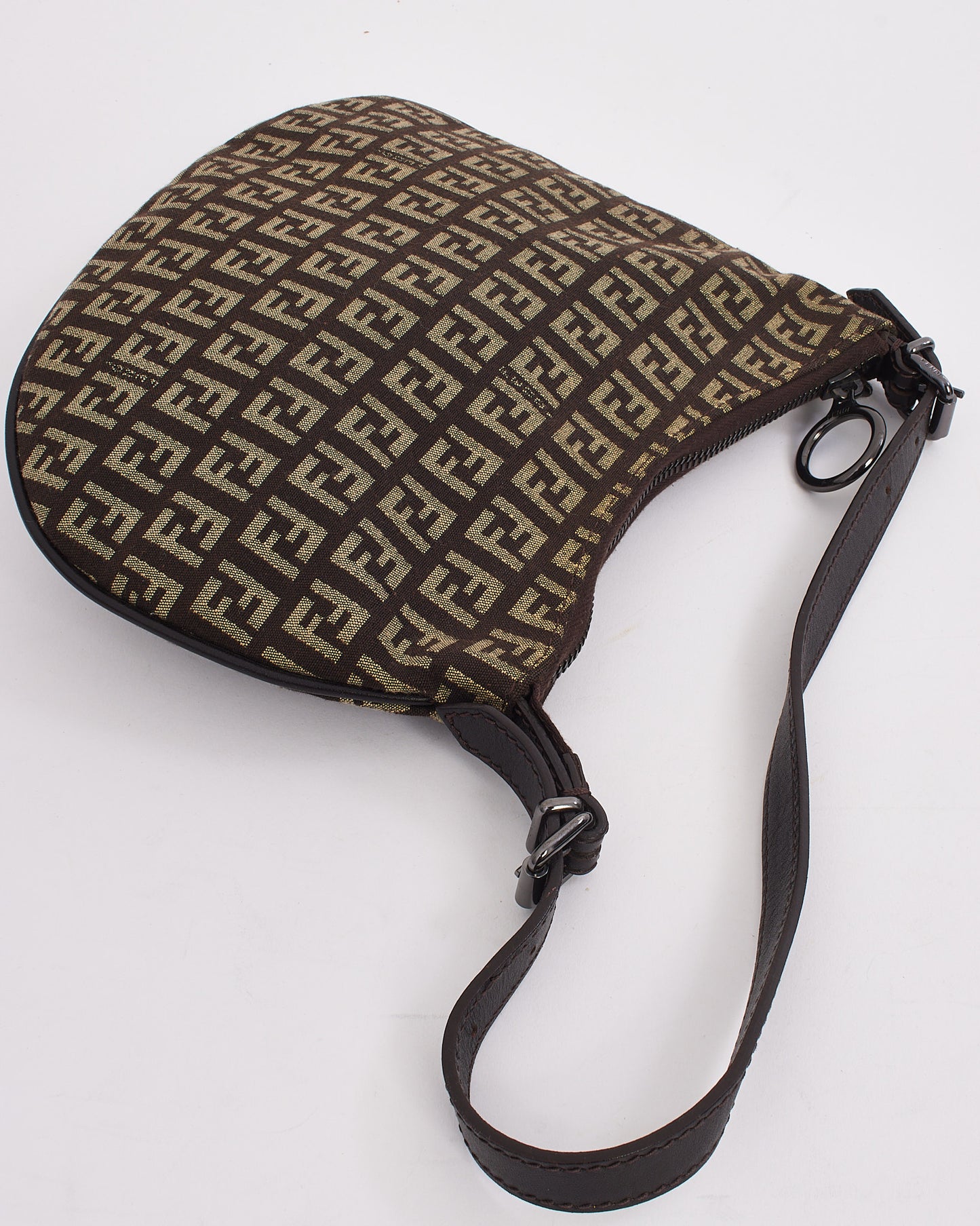 Fendi Brown/Beige Zucchino Print Canvas Small Oyster Bag