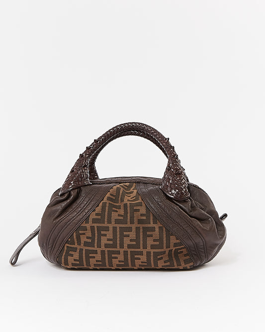 Sac espion pour bébé en toile et cuir imprimé Zucca marron Fendi