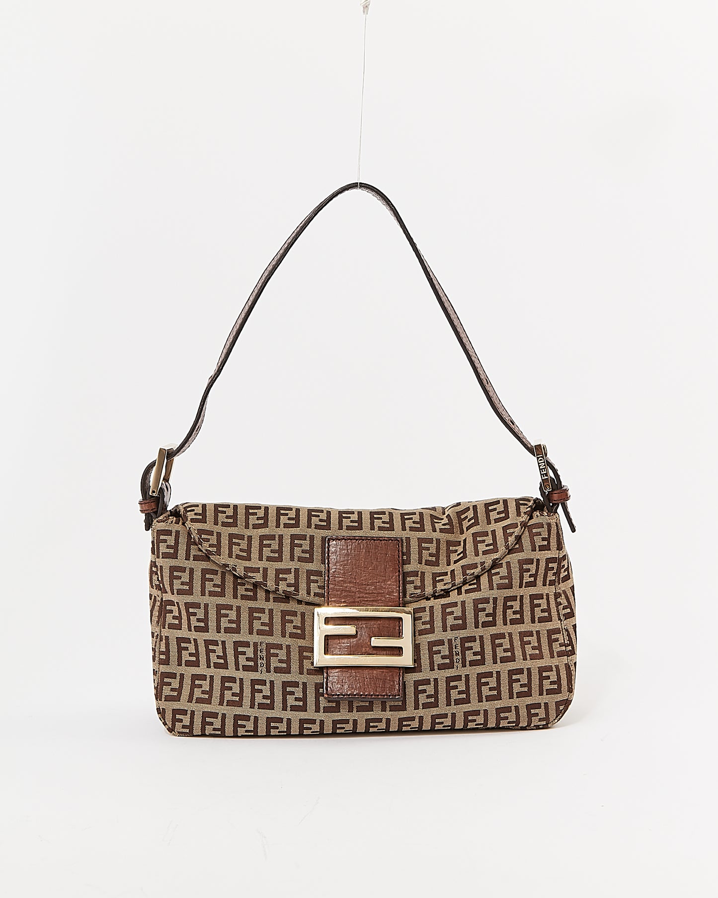 Sac à bandoulière avec logo en toile de courgette marron Fendi