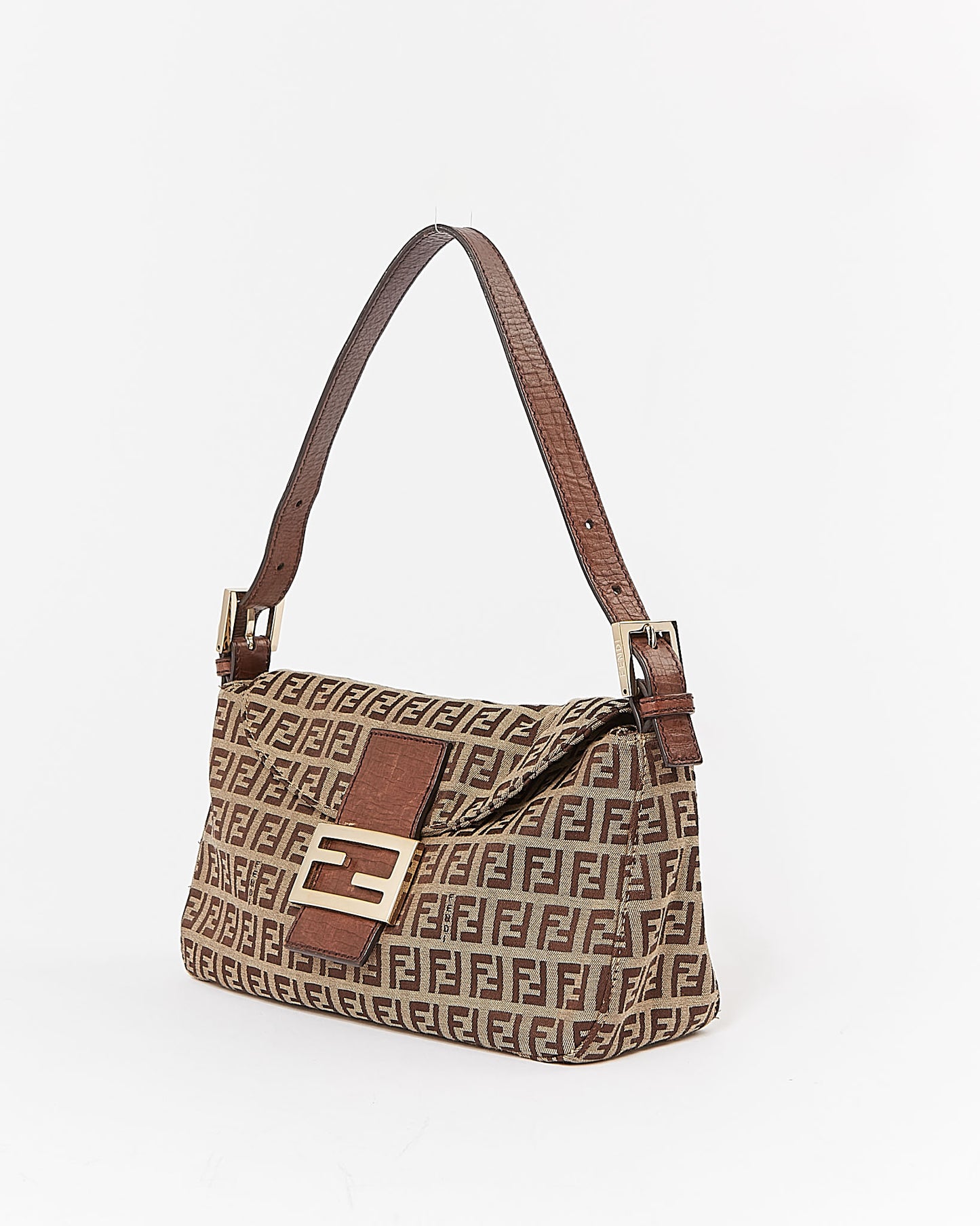 Sac à bandoulière avec logo en toile de courgette marron Fendi