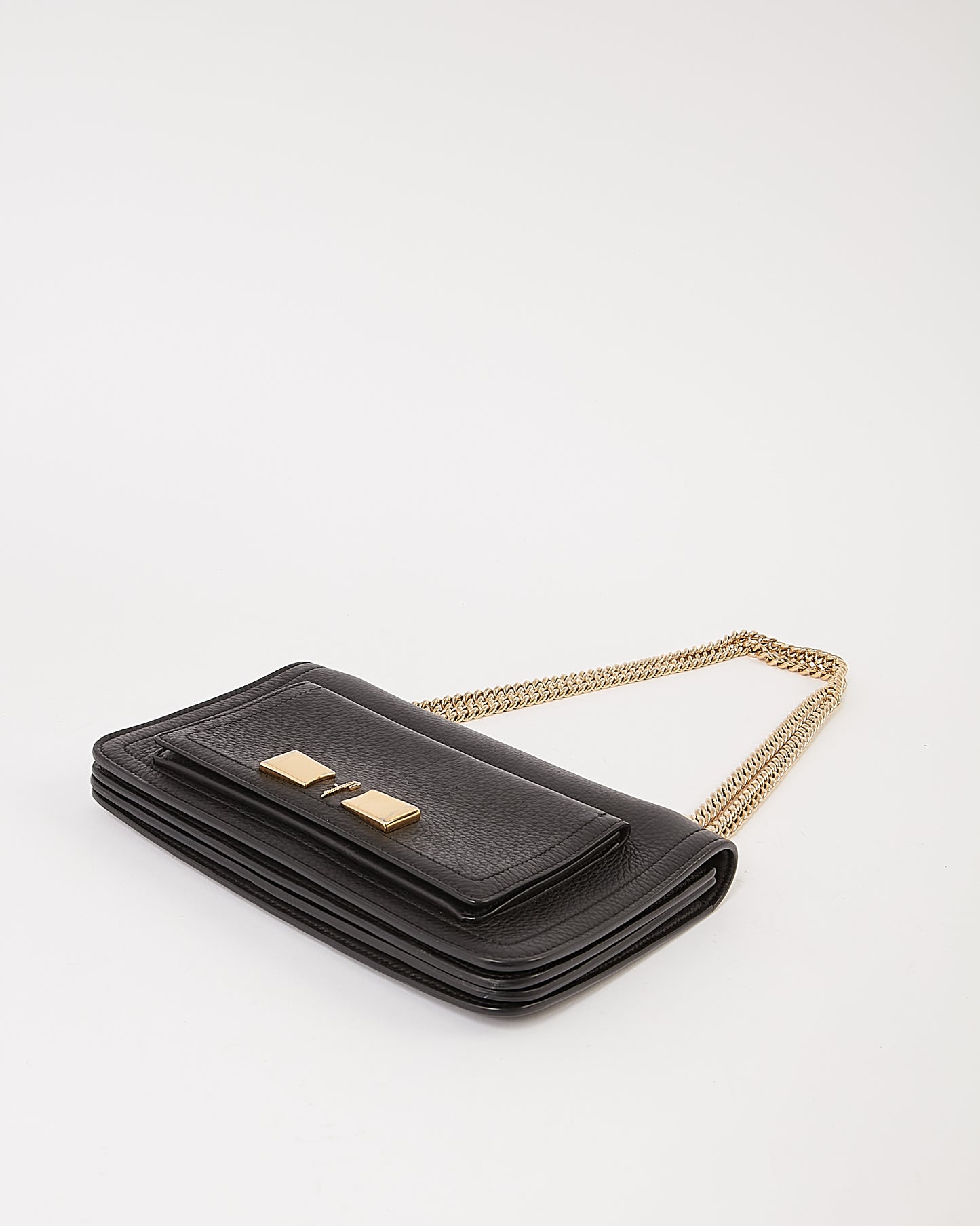 Ferragamo Black Leather Flap Shoulder Chain Bag