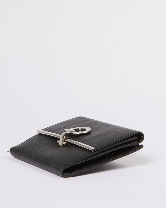 Ferragamo Black Leather Gancini Compact Wallet