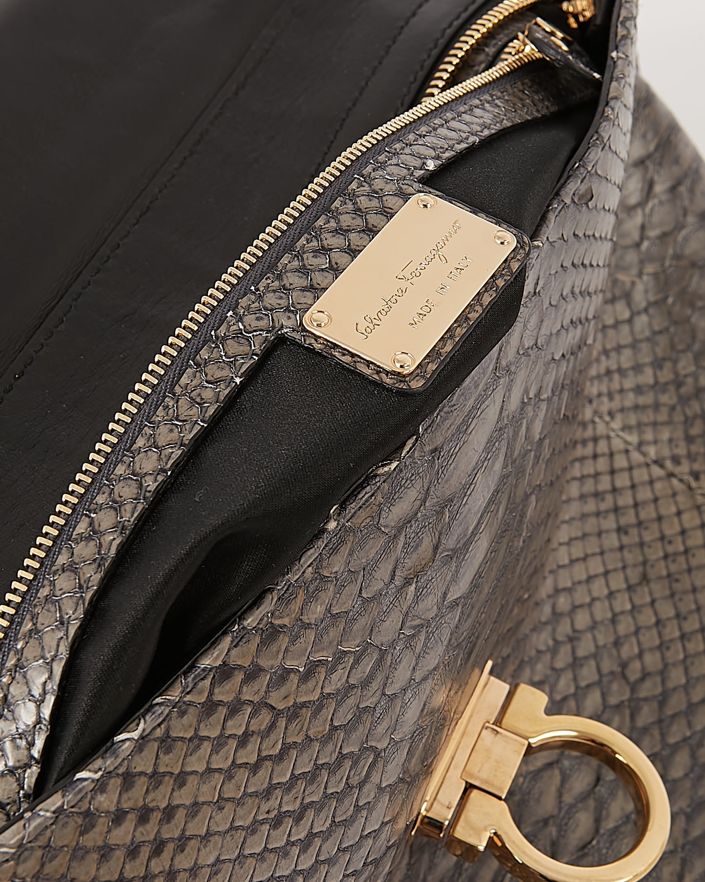 Ferragamo Grey Python Top Gancini Handle Bag RETURNED