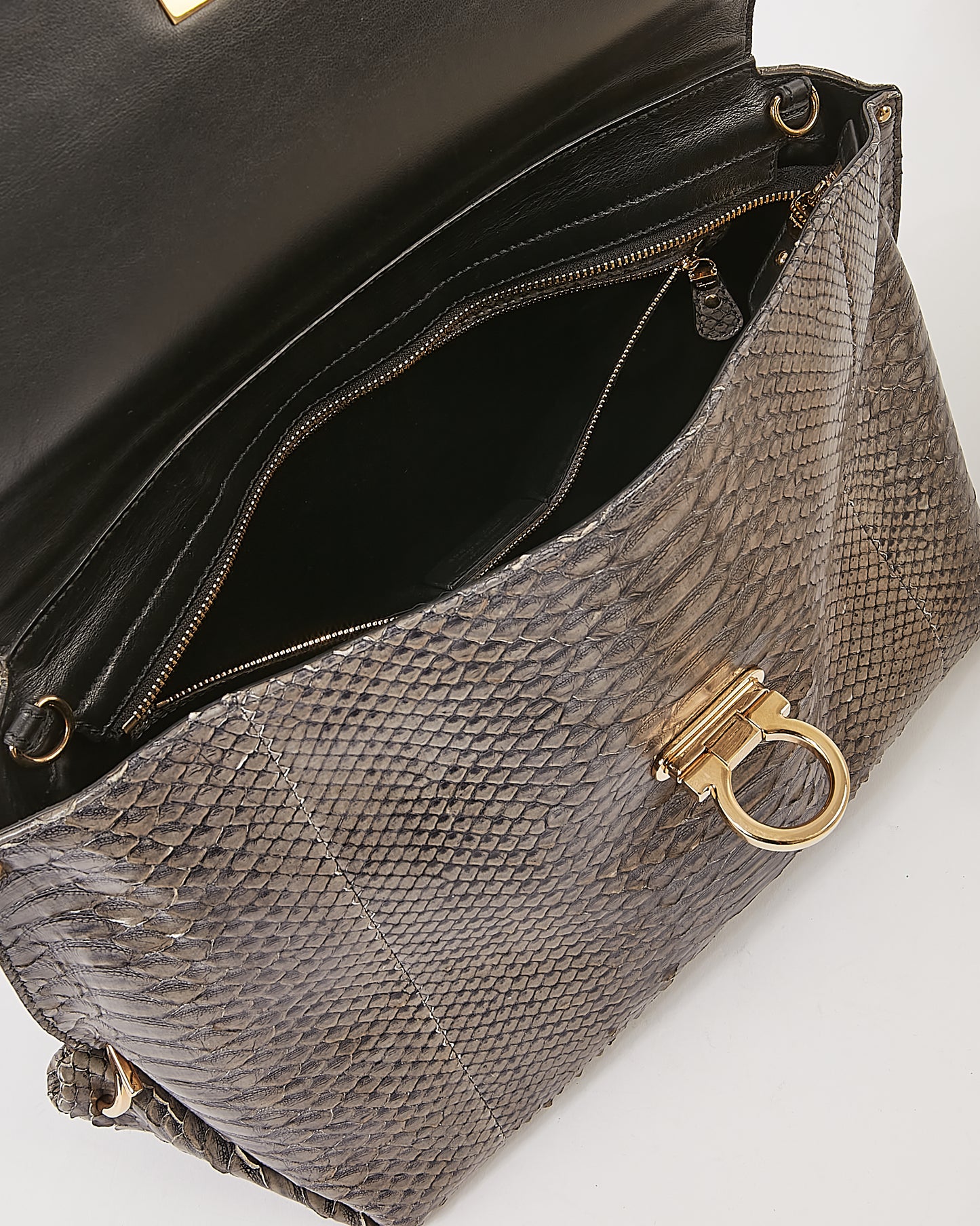 Ferragamo Grey Python Top Gancini Handle Bag RETURNED