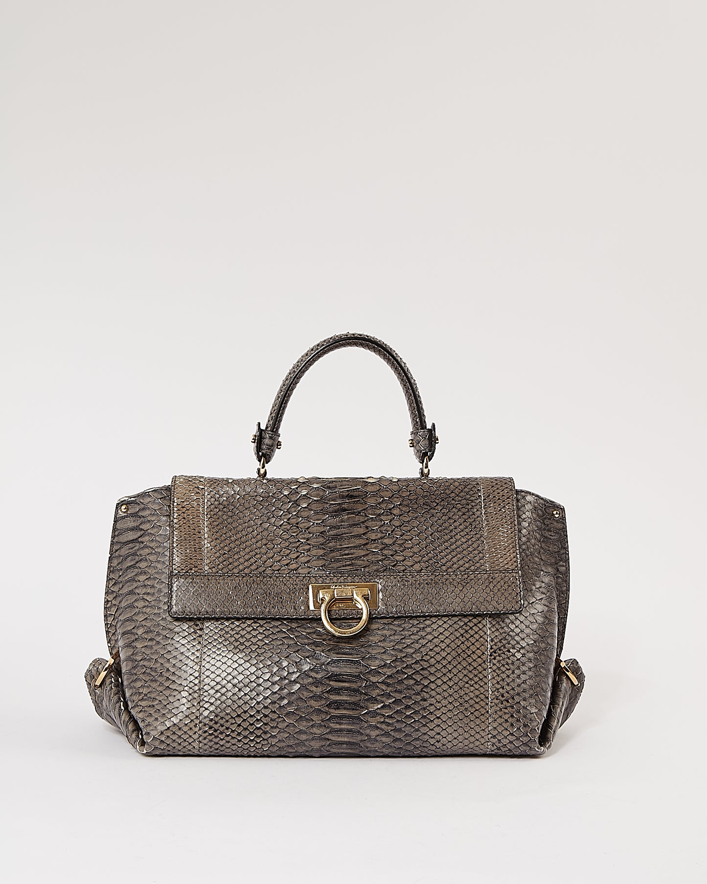 Ferragamo Grey Python Top Gancini Handle Bag RETURNED