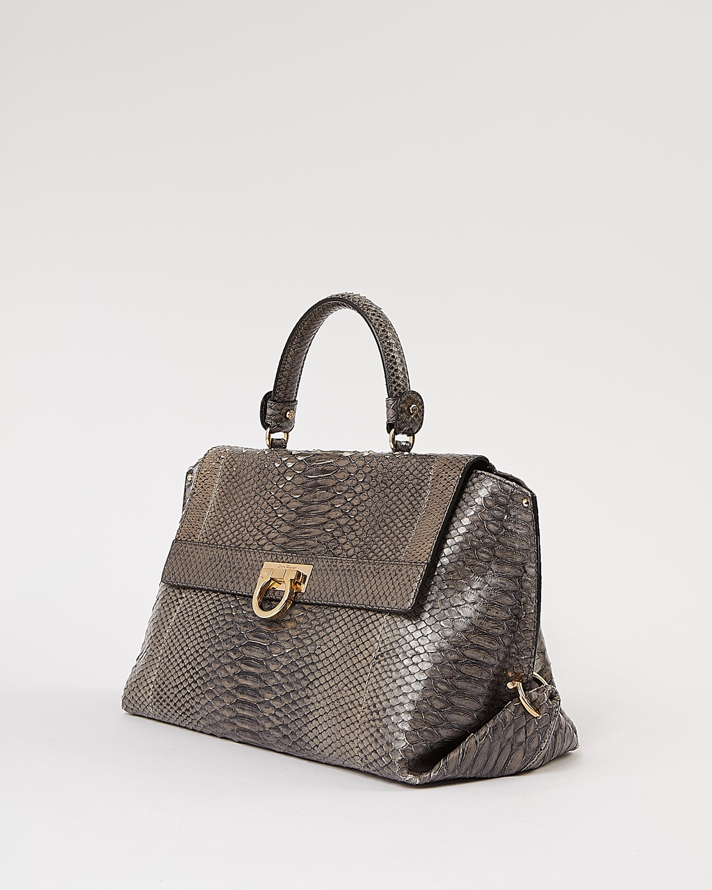 Ferragamo Grey Python Top Gancini Handle Bag RETURNED