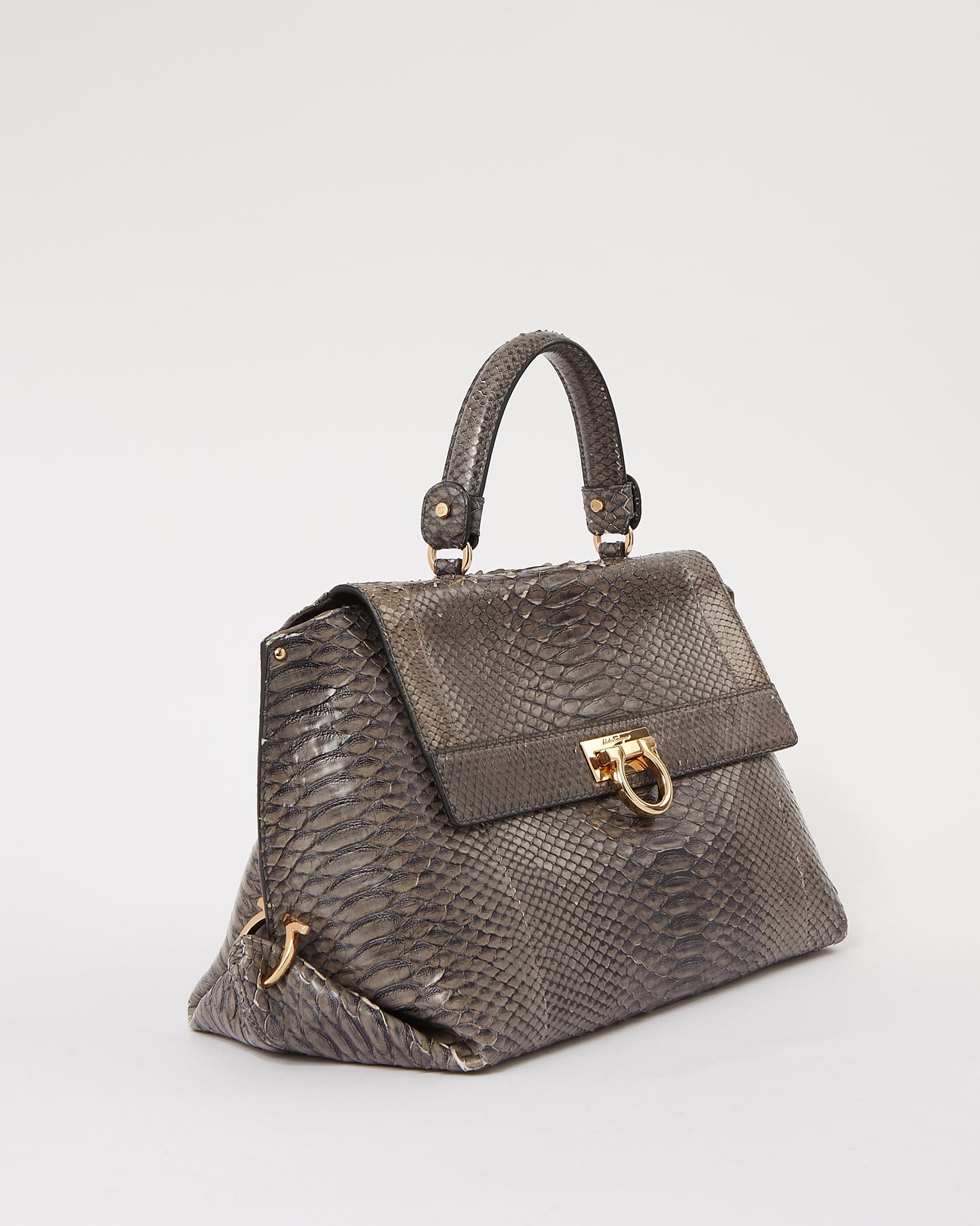 Ferragamo Grey Python Top Gancini Handle Bag RETURNED