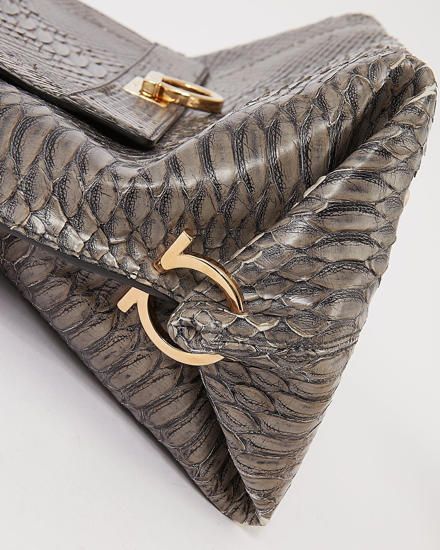 Ferragamo Grey Python Top Gancini Handle Bag RETURNED