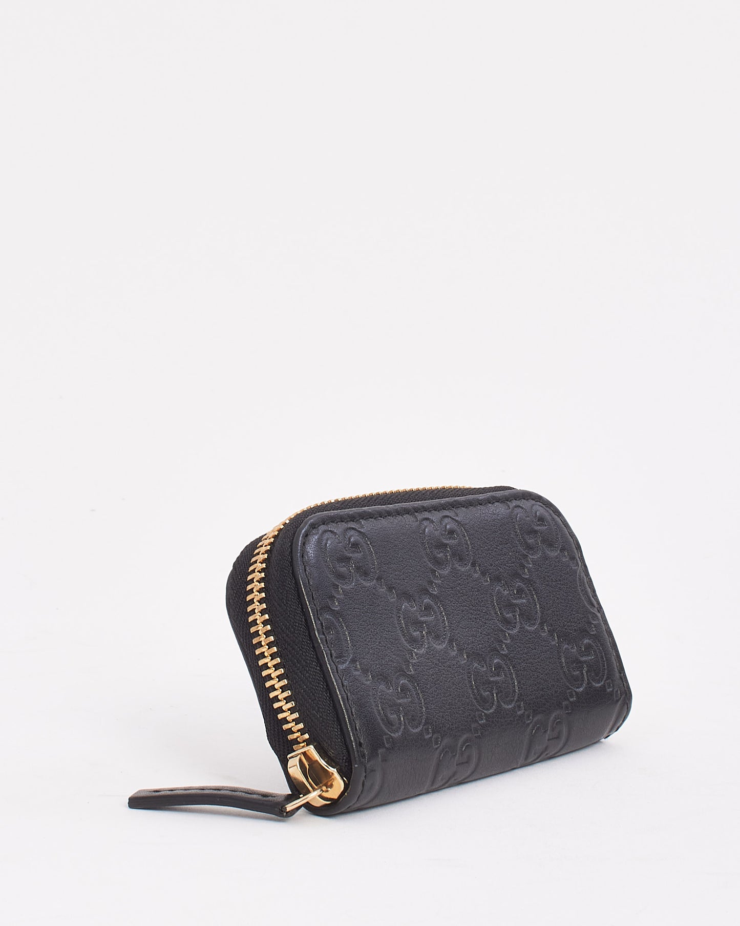 Gucci Black Leather Guccissima Mini Zip Around Wallet