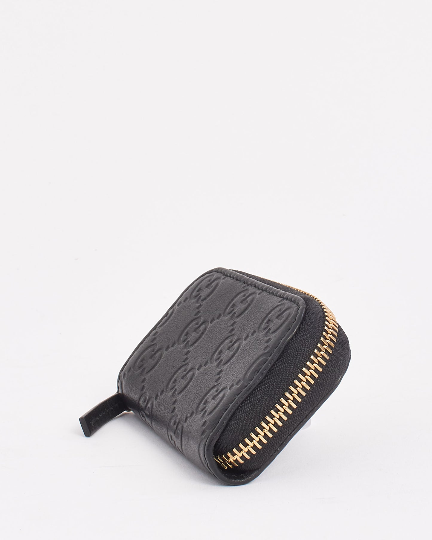 Gucci Black Leather Guccissima Mini Zip Around Wallet