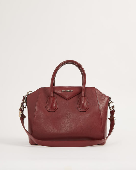 Petit sac Antigona en cuir grainé bordeaux Givenchy