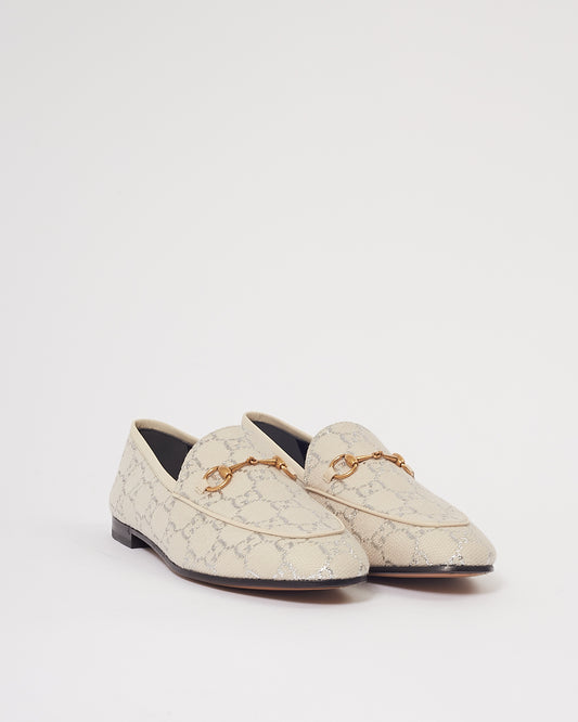 Mocassins Jordaan avec logo en toile GG beige/argenté Gucci - 40,5