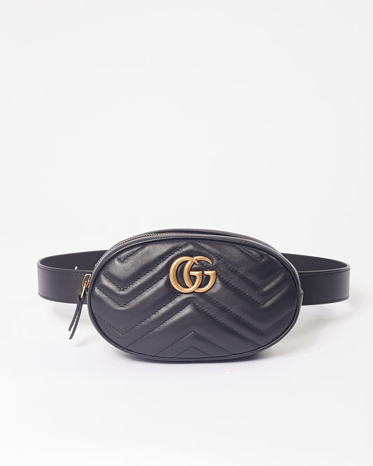 Gucci Black Chevron Leather Matelasse GG Marmont Belt Bag - 75