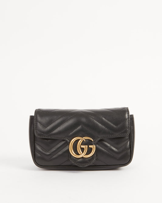 Gucci Sac Super Mini Chevron Matelasse GG Marmont en cuir noir