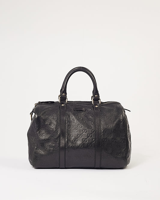 Gucci Black Leather GG Guccissima Boston Bag