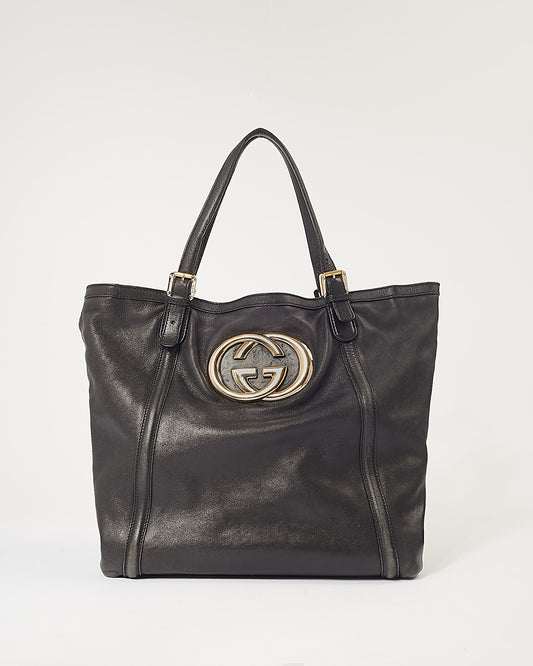 Grand sac fourre-tout GG en cuir noir Gucci