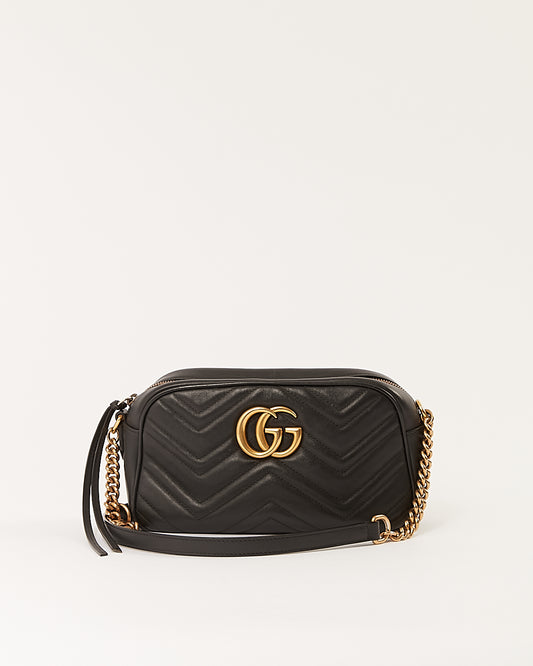 Petit sac pour appareil photo Gucci Marmont GG Matelasse en cuir noir 