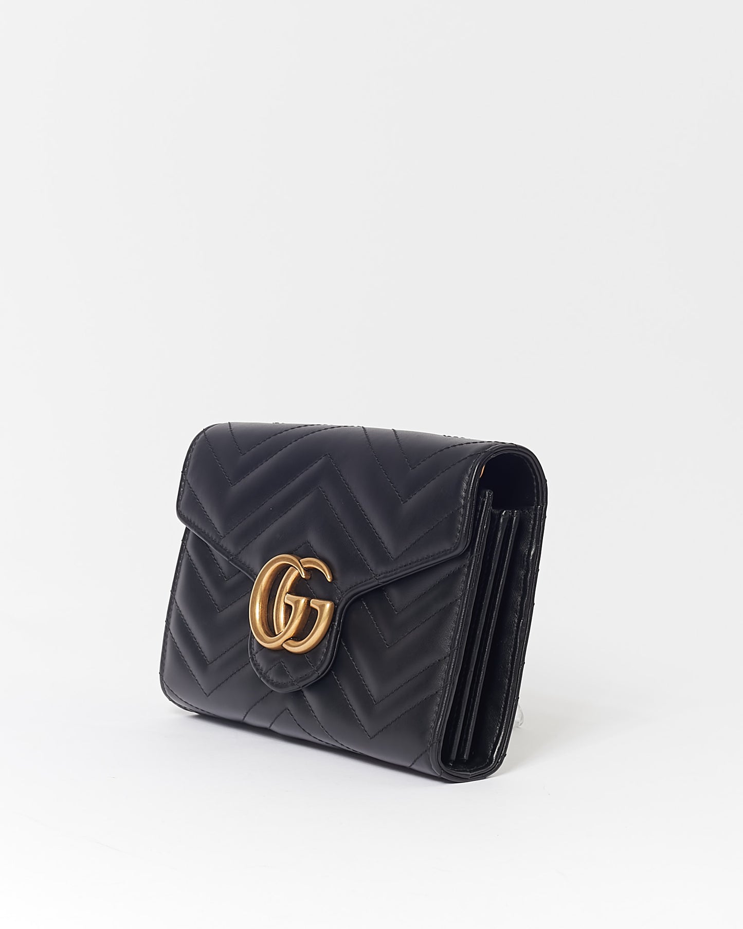 Portefeuille Gucci Noir GG Marmont Matelasse Chevron Sur Chaîne