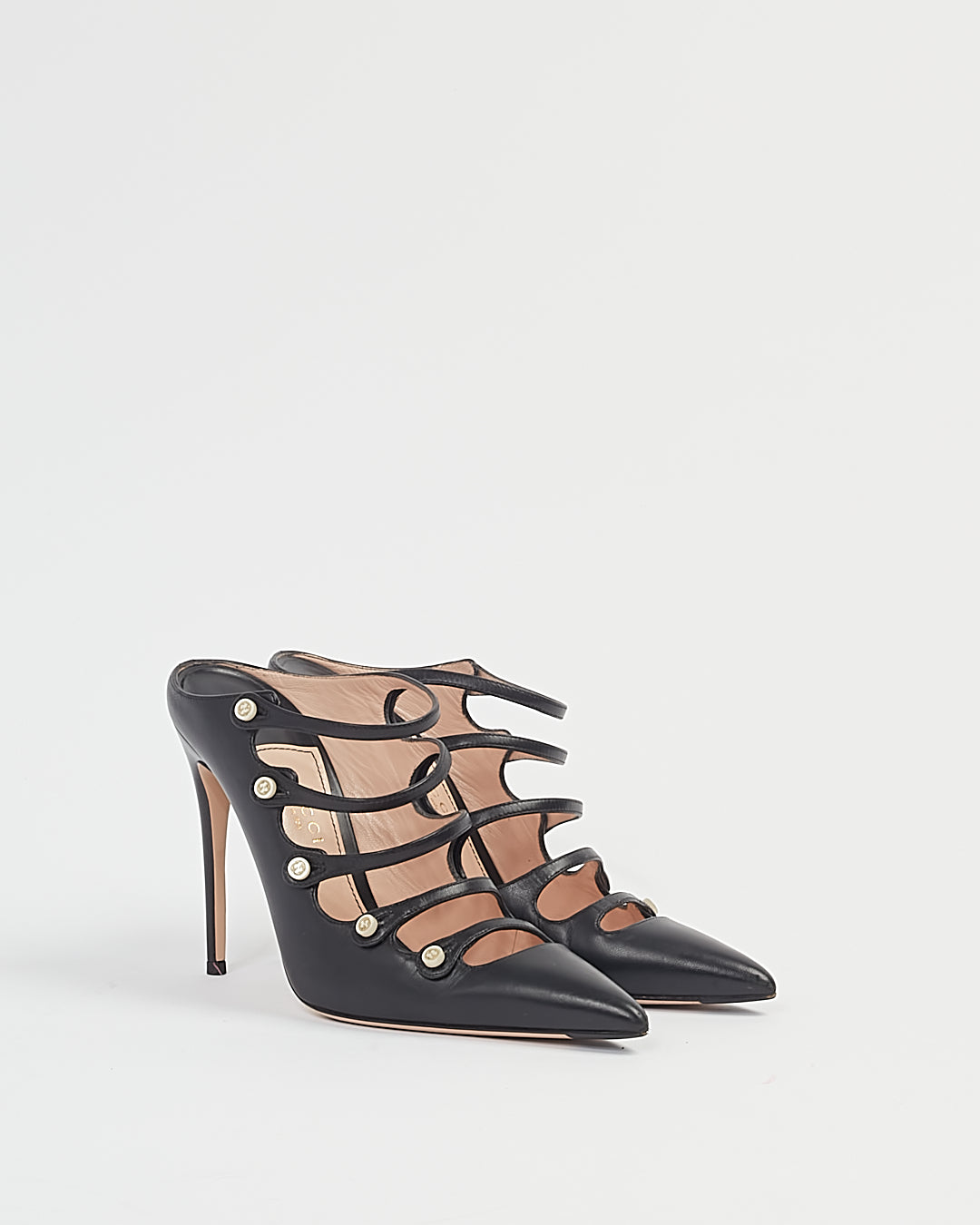 Talon mule à bride à bout pointu en cuir noir Gucci - 38 