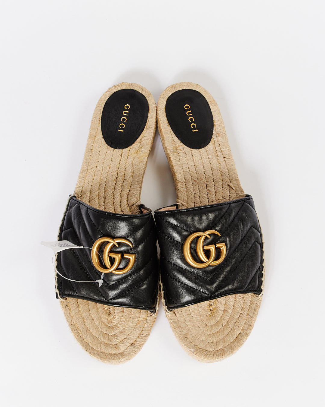 Gucci Black Marmont GG Chevron Matelasse Claquettes à bout ouvert - 41