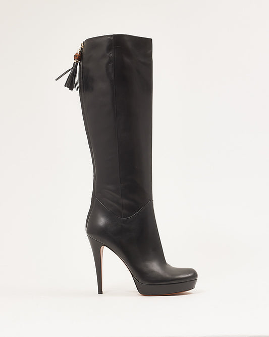 Bottes au genou en cuir lisse noir Gucci - 40