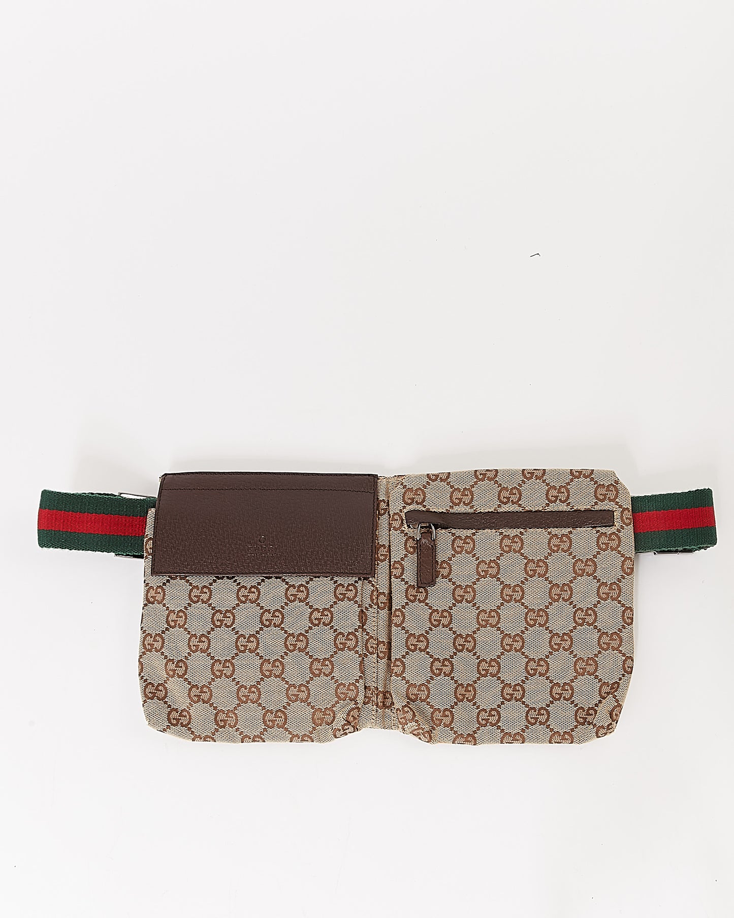 Sac banane en toile marron Gucci avec poche GG et ceinture Web