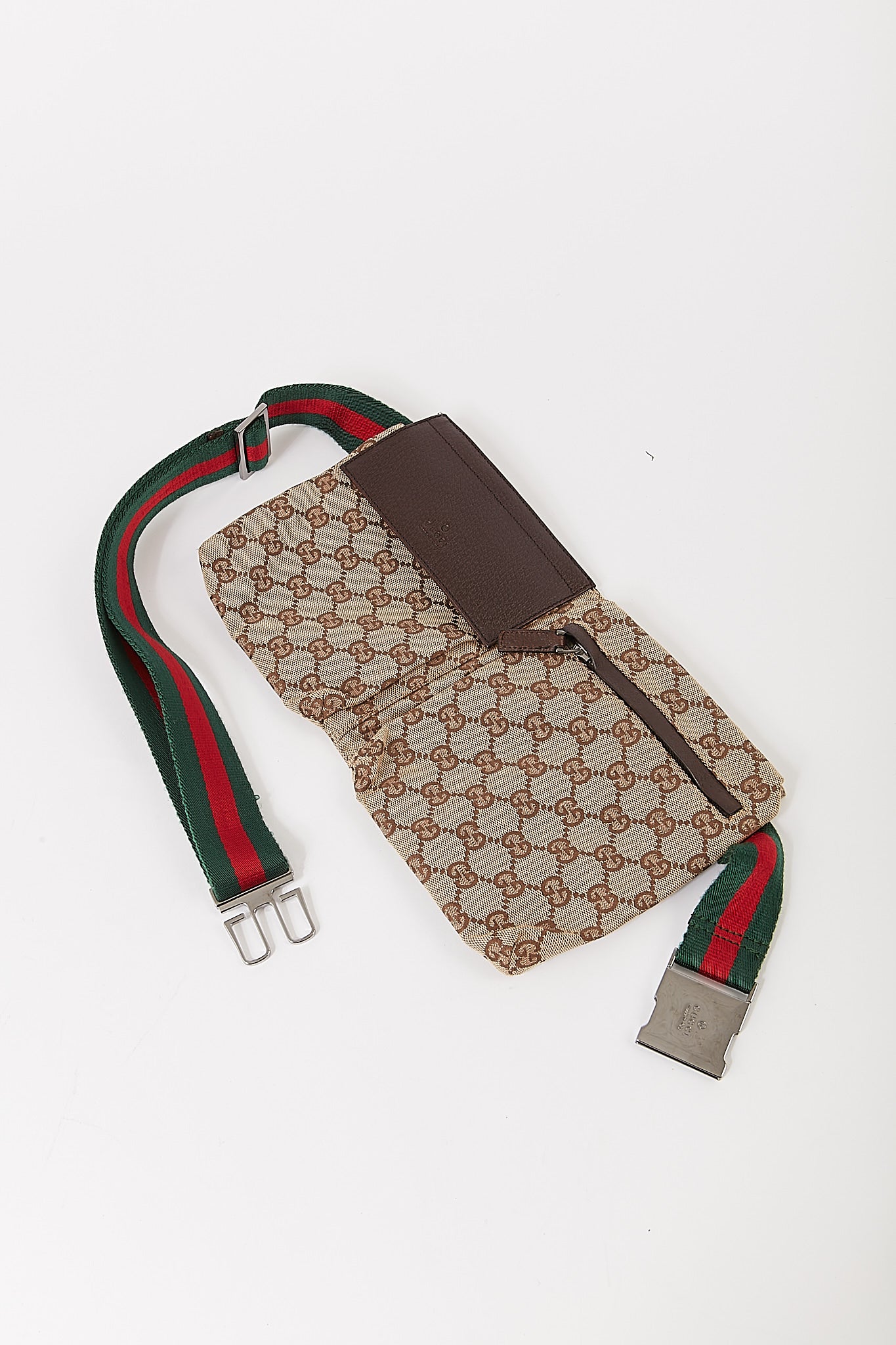 Sac banane en toile marron Gucci avec poche GG et ceinture Web