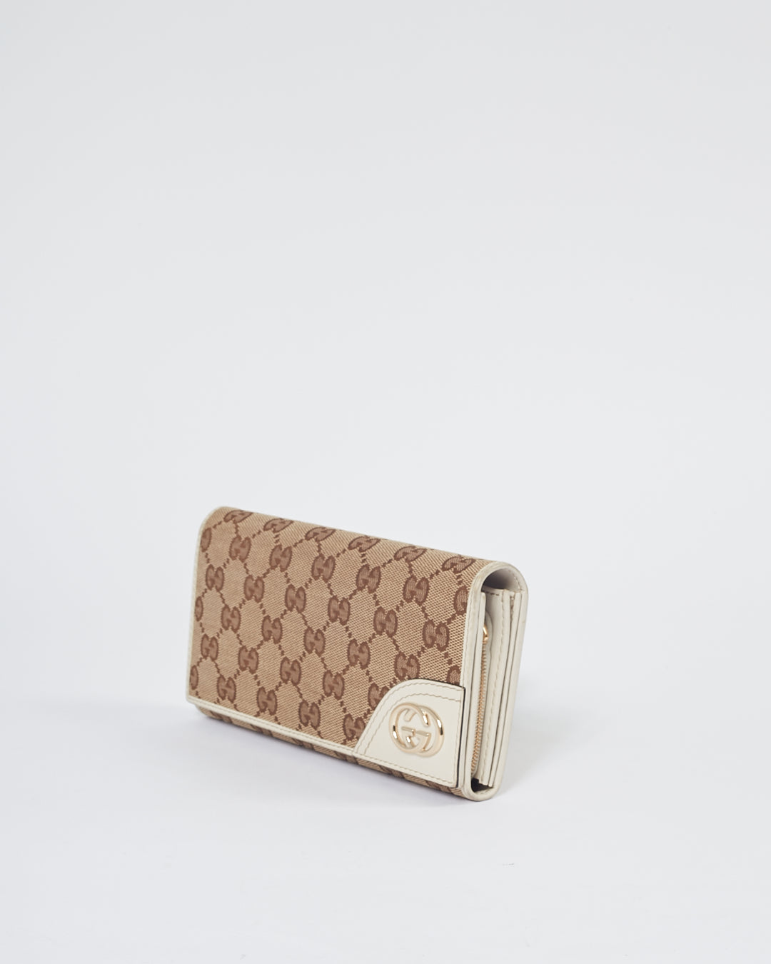 Portefeuille continental à rabat en toile GG marron Gucci