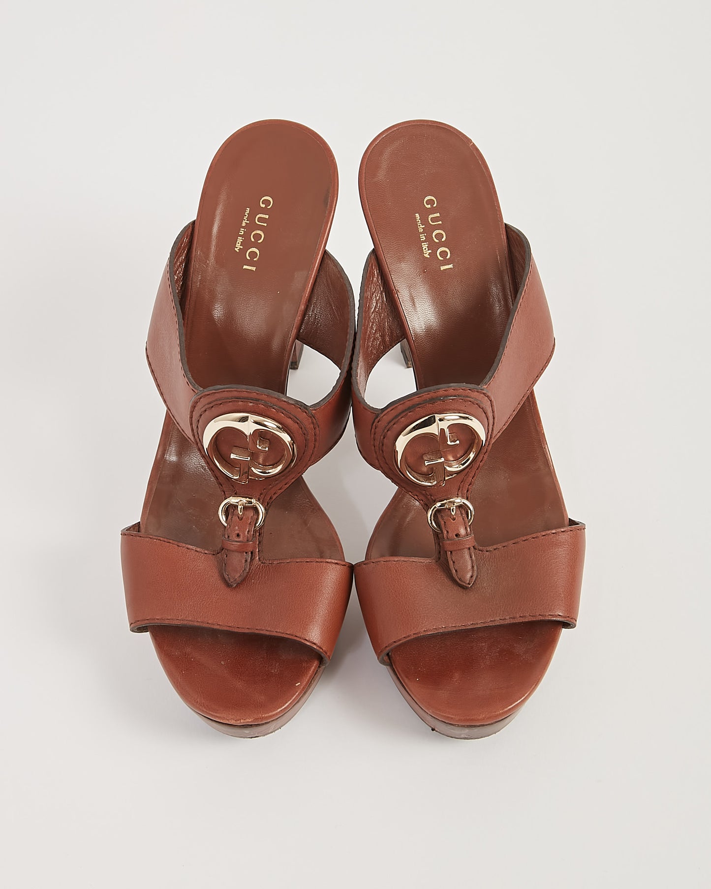 Talons plateforme en cuir et bois marron Gucci - 38