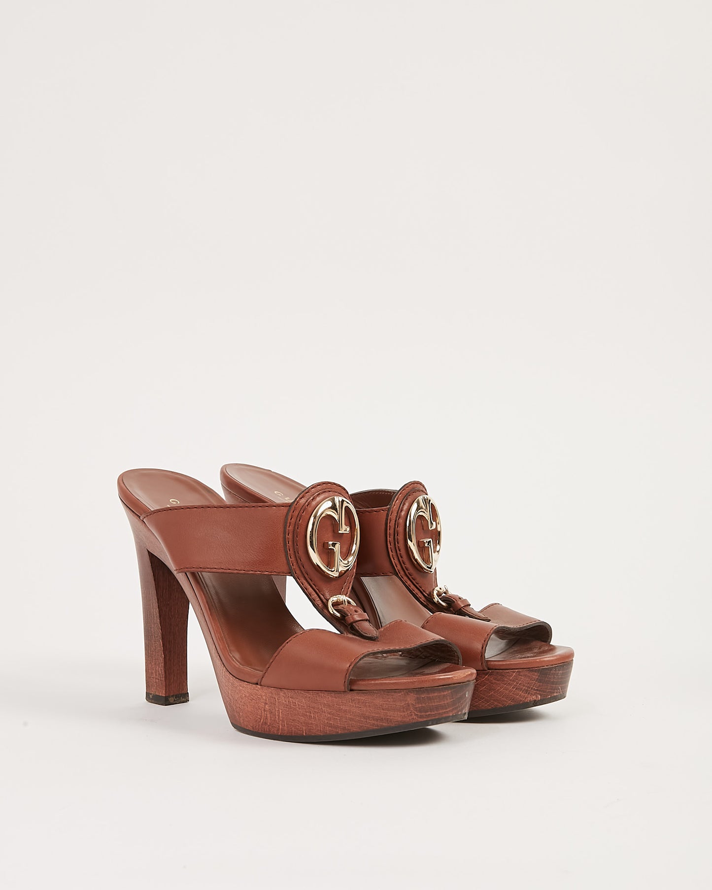 Talons plateforme en cuir et bois marron Gucci - 38