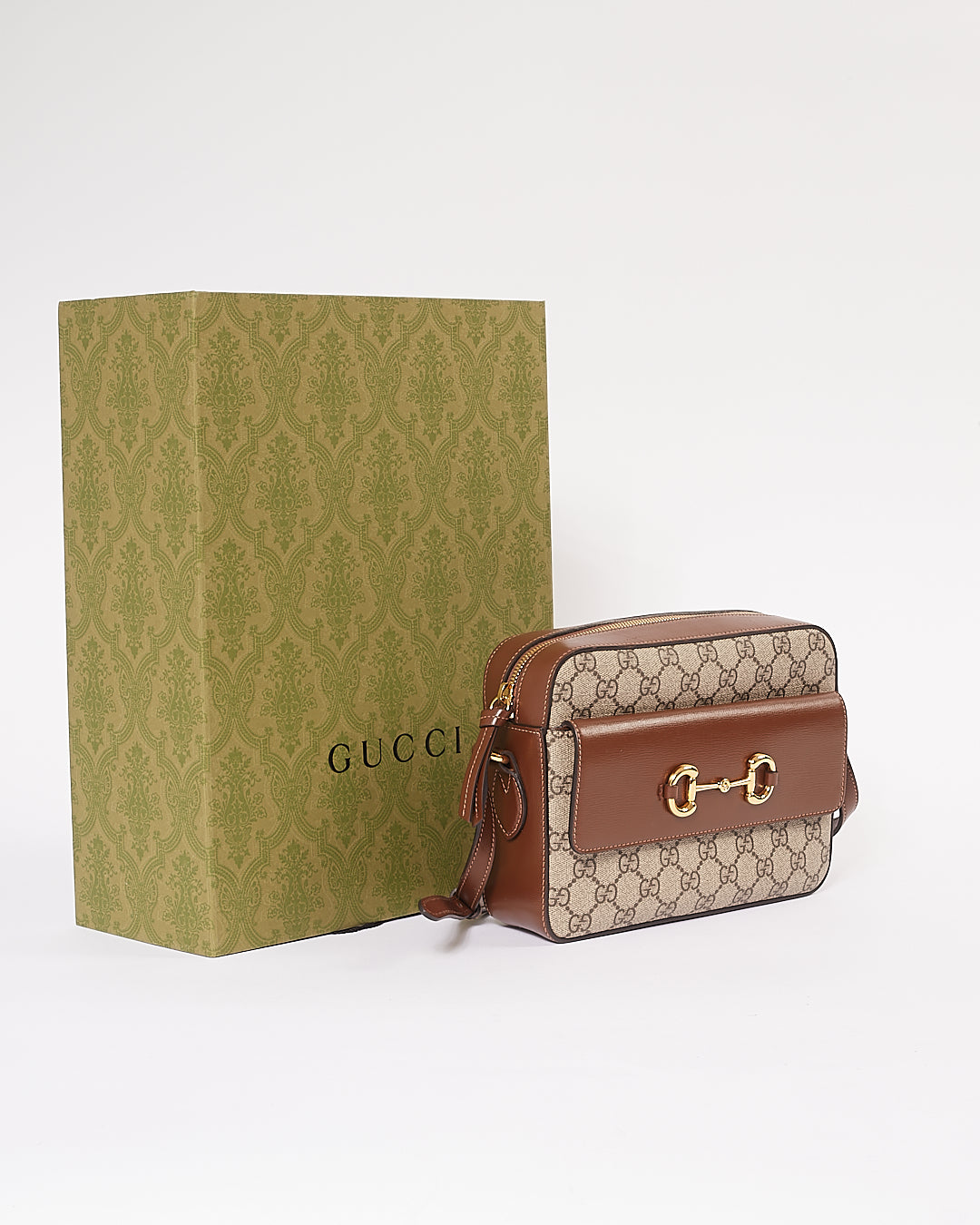 Sac Gucci Brown Small GG en toile/cuir Horsebit 1955