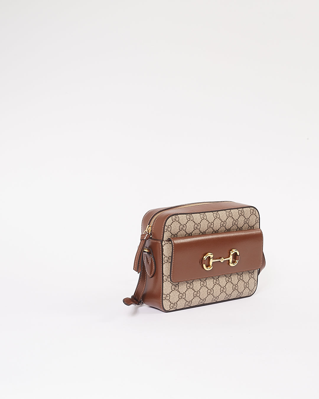 Sac Gucci Brown Small GG en toile/cuir Horsebit 1955