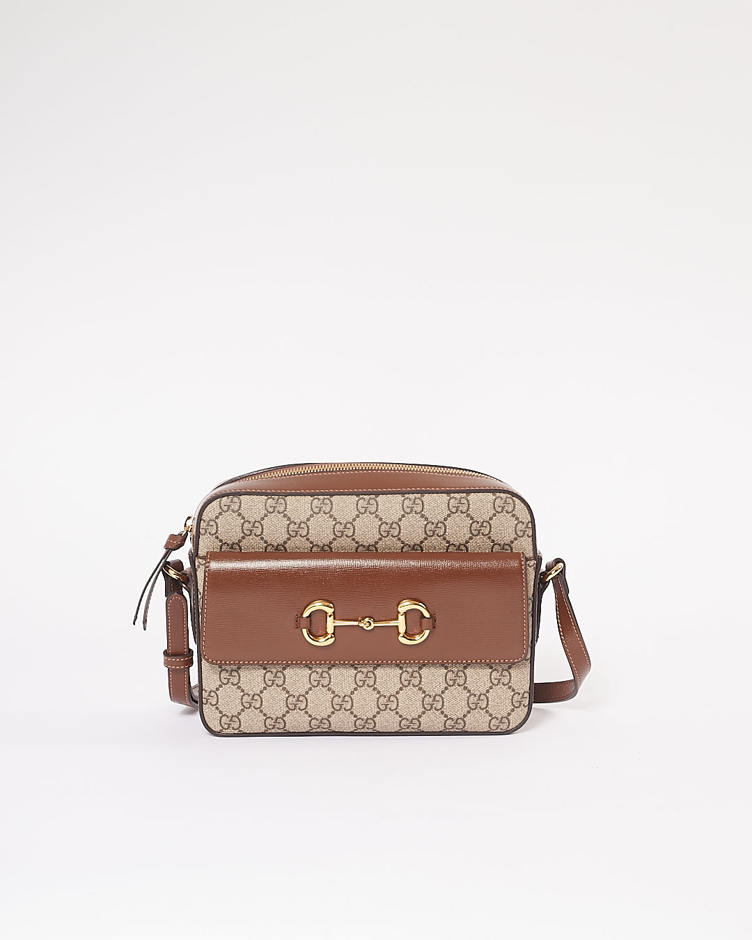 Sac Gucci Brown Small GG en toile/cuir Horsebit 1955